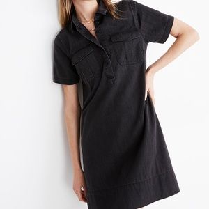 MADEWELL Denim Short-Sleeve Popover Shirtdress in Lunar Wash